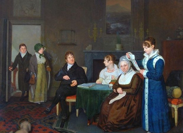 Schilderij Interieur met de familie De Bruijn de Neve, onderdeel van Collectie Huis Van Gijn.