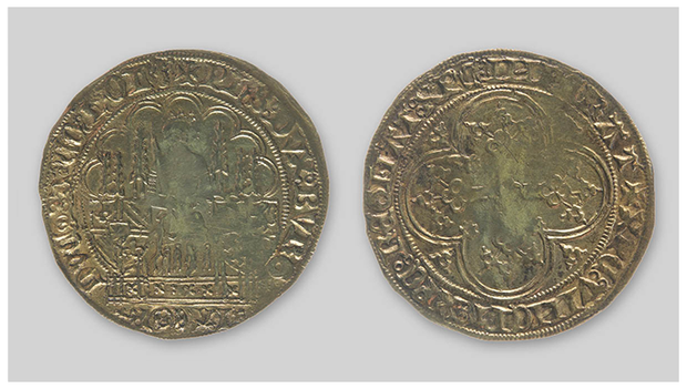 Deze gouden munt wordt ook wel een 'schild' genoemd, omdat op de voorzijde de vorst is afgebeeld. De penning hoort bij de collectie van Huis Van Gijn.