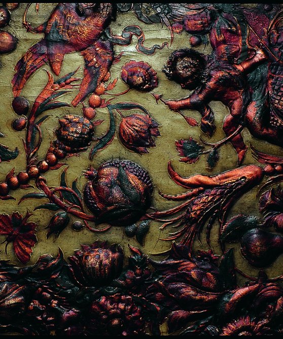 Detail van het goudleerpatroon - ca. 1686