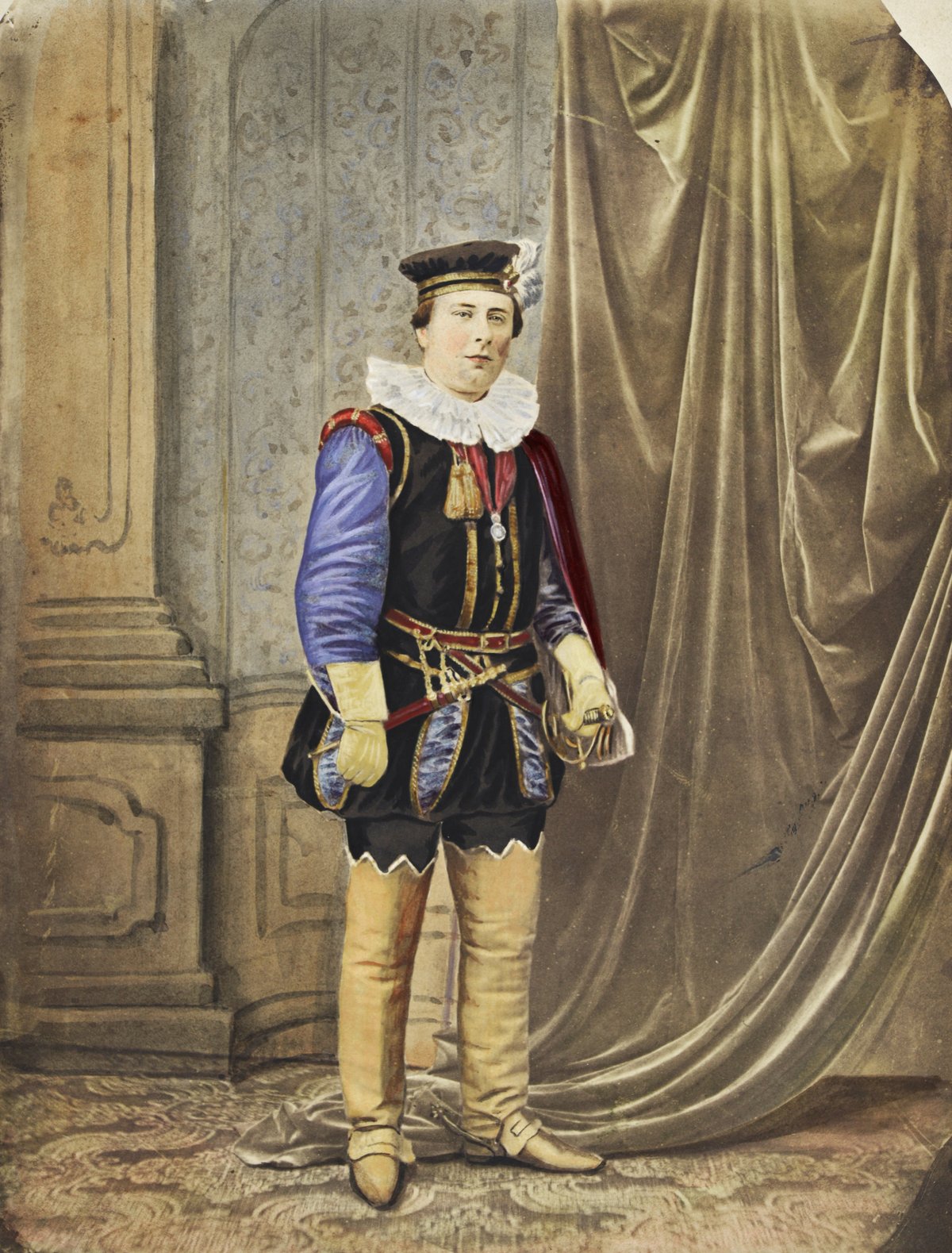 Simon van Gijn in his masquerade costume, coloured photograph. - 1860