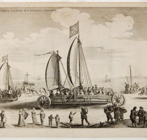 Een prent als onderdeel van Atlas Van Gijn in collectie Huis Van Gijn. Zeilwagen van Maurits van Nassau.