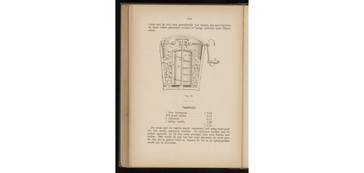 A. Simonsz - Geïllustreerd kookboek - Doorsnede van een ijsmachine - 1910