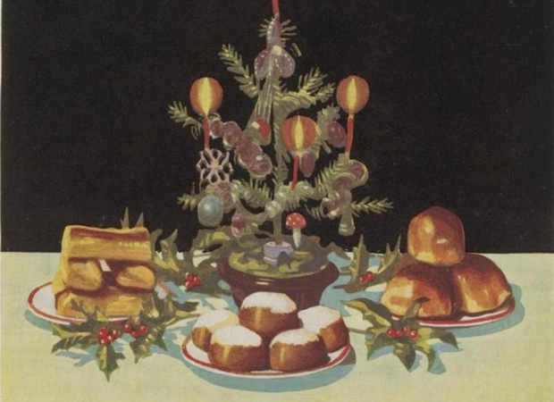 Illustrator: Leo Visser - Kersttafel uit Calvé's winterboekje - ca 1930